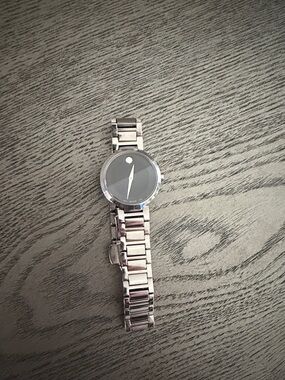 Movado Silver Bracelet Watch with Black Dial